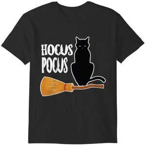 Black Cat Hocus Pocus Halloween T-Shirt, Happy Halloween Graphic Unisex Tee 81